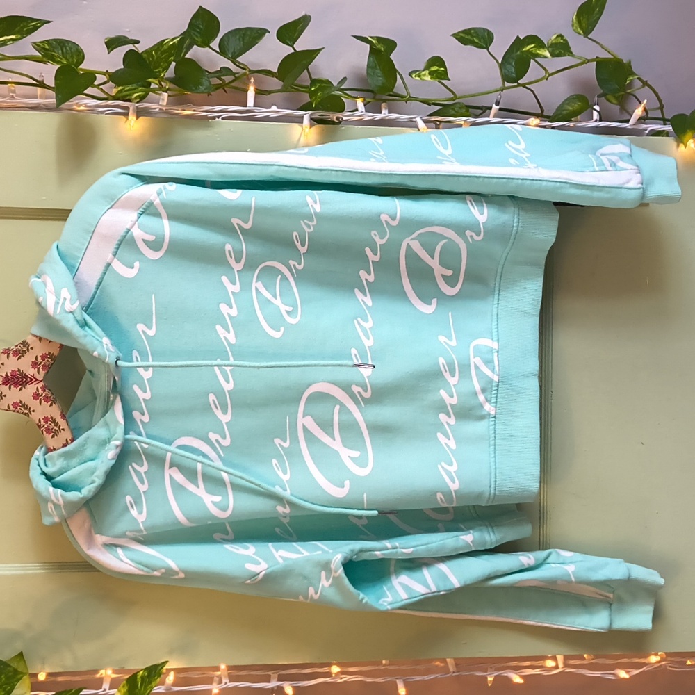 Women's No Boundaries Dreamer Tiffany Blue White Cropped Hoodie L